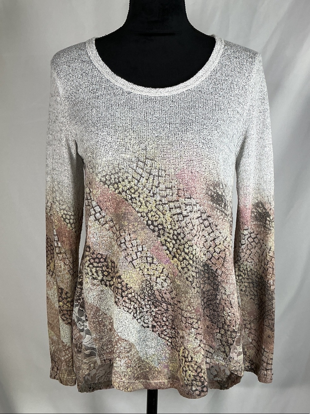 Vocal Knit Sweater Tunic Small Brown Ombre Abstract Snakeskin Lace Back